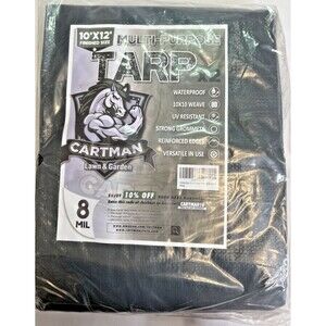 CARTMAN Finished Size 10x12 Feet Waterproof  Black  Poly Tarp 8 Mil Thick
